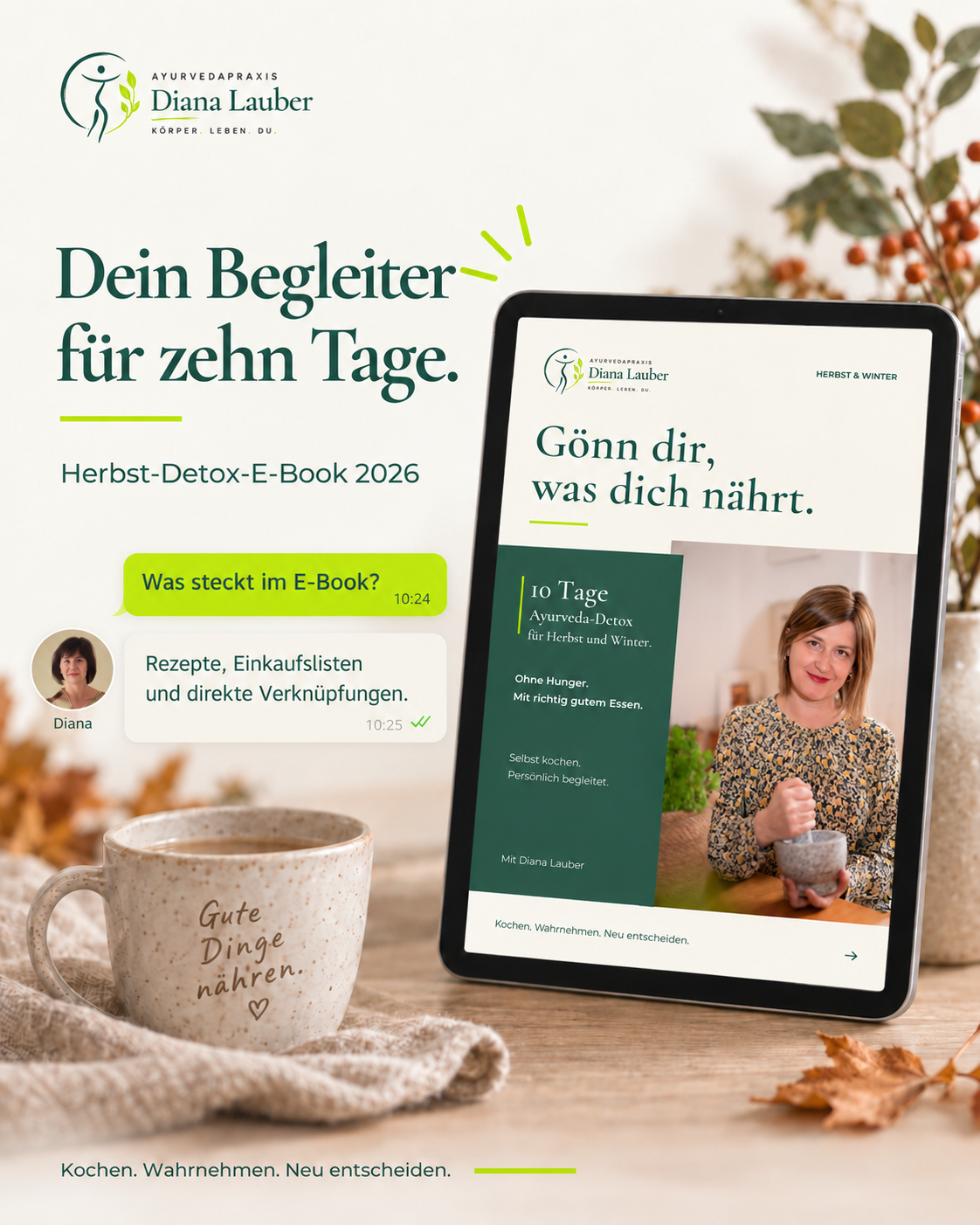 Herbst-Detox 2026: E-Book von Diana Lauber auf einem Tablet